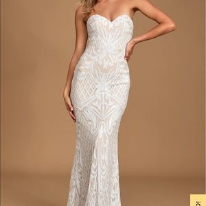 Lulus Olivia White Sequin Strapless Maxi Dress by Bariano